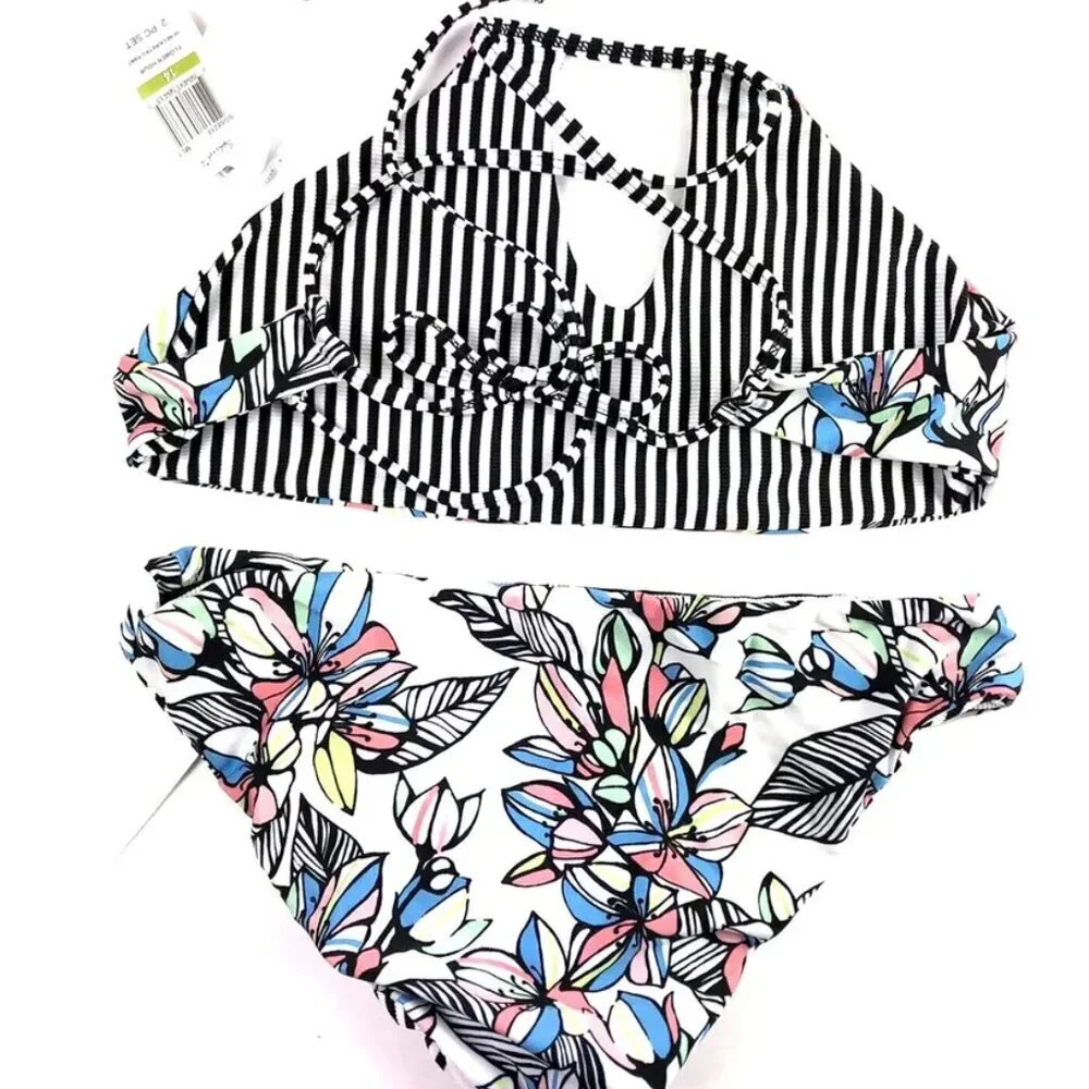 Splendid Girl’s Crisscross High Neck Bikini Set Size 14, Floral